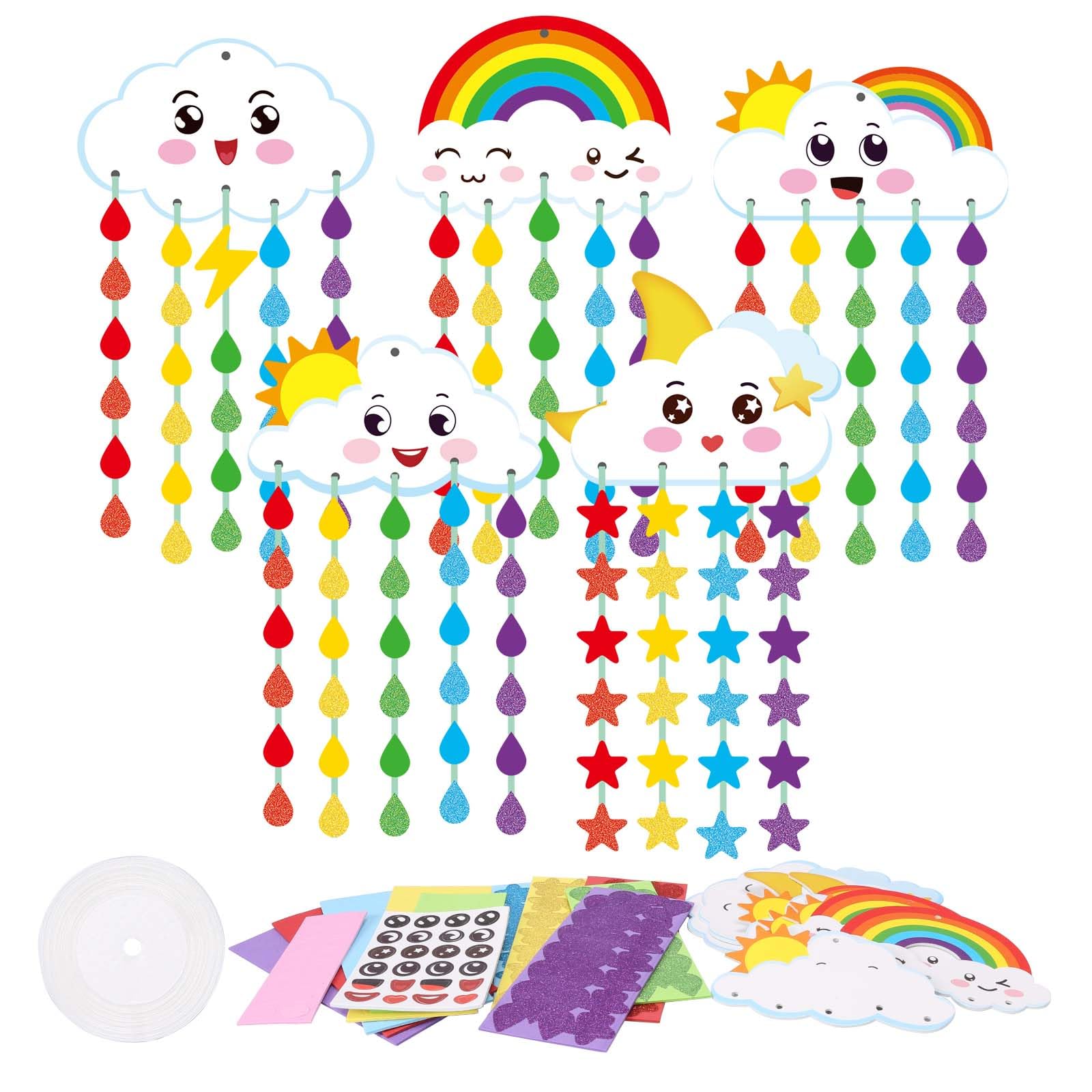 DKINY Foam Crafts for Kids - 10 Pack Rainbow Cloud Papercraft Kits, DIY Creative EVA Foam Art & Craft, End of Term Year Class Art Activity for Children, Pre School Nursery Leavers Gifts