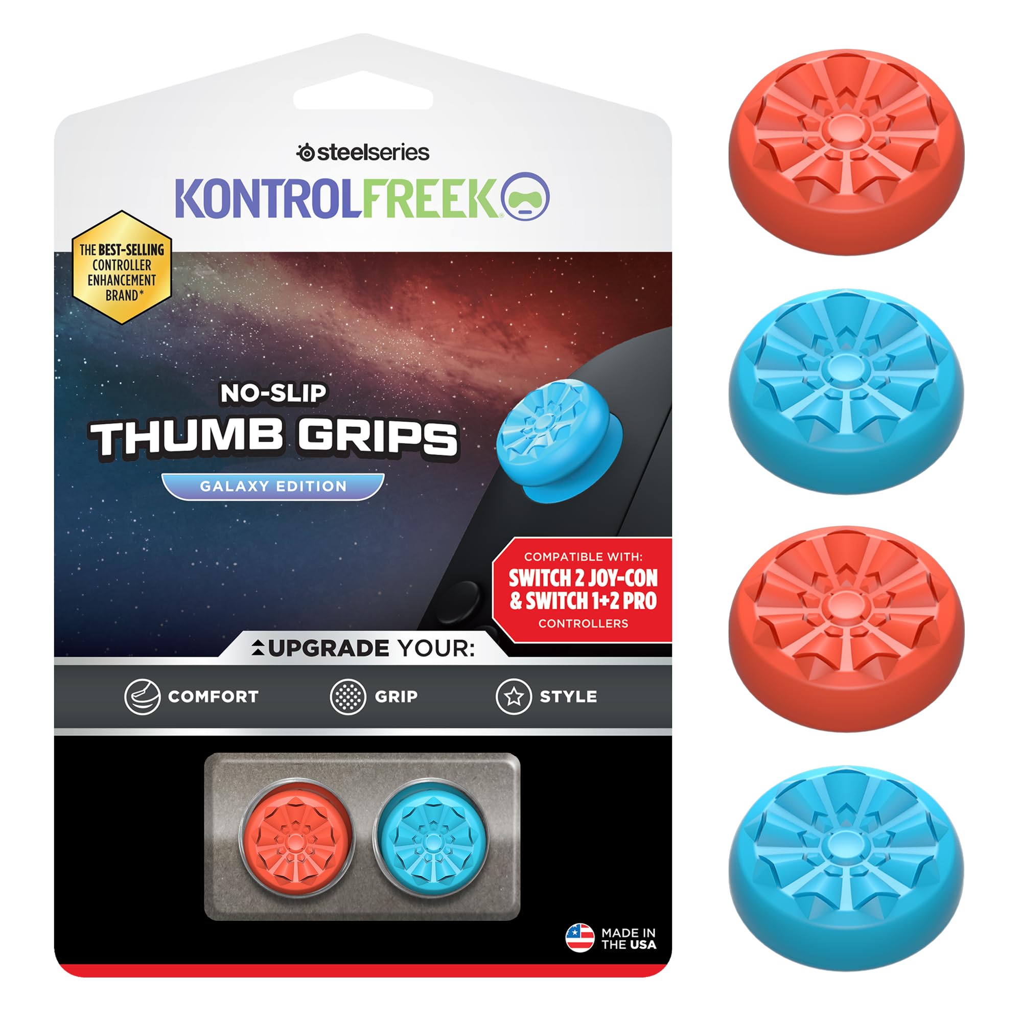 KontrolFreek Nintendo Switch 2 JOYコントローラー用 パフォーマンスサムスティック Galaxy REDBLU Tgrips Switch 2 エイム精度向上 1515-SW2