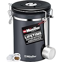 Muller Coffee Canister Stainless Steel Container for Coffee Beans or Grounds, Tea, Sugar, Rice - Day and Month Tracker…