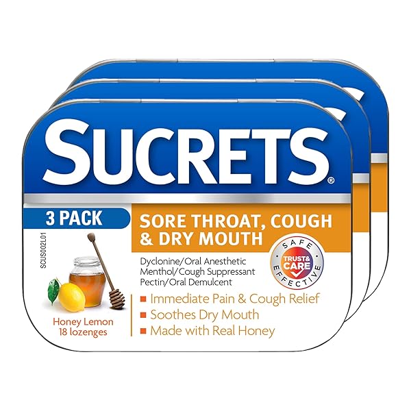 SUCRETS SORE THROAT & COUGH LOZENGES, HONEY LEMON, 18 COUNT