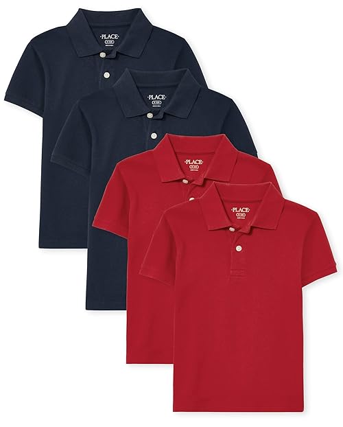 The Children's Place Boys' Multipack Short Sleeve Pique Polos, Nautico/Classic Red 4-Pack, XX-Large