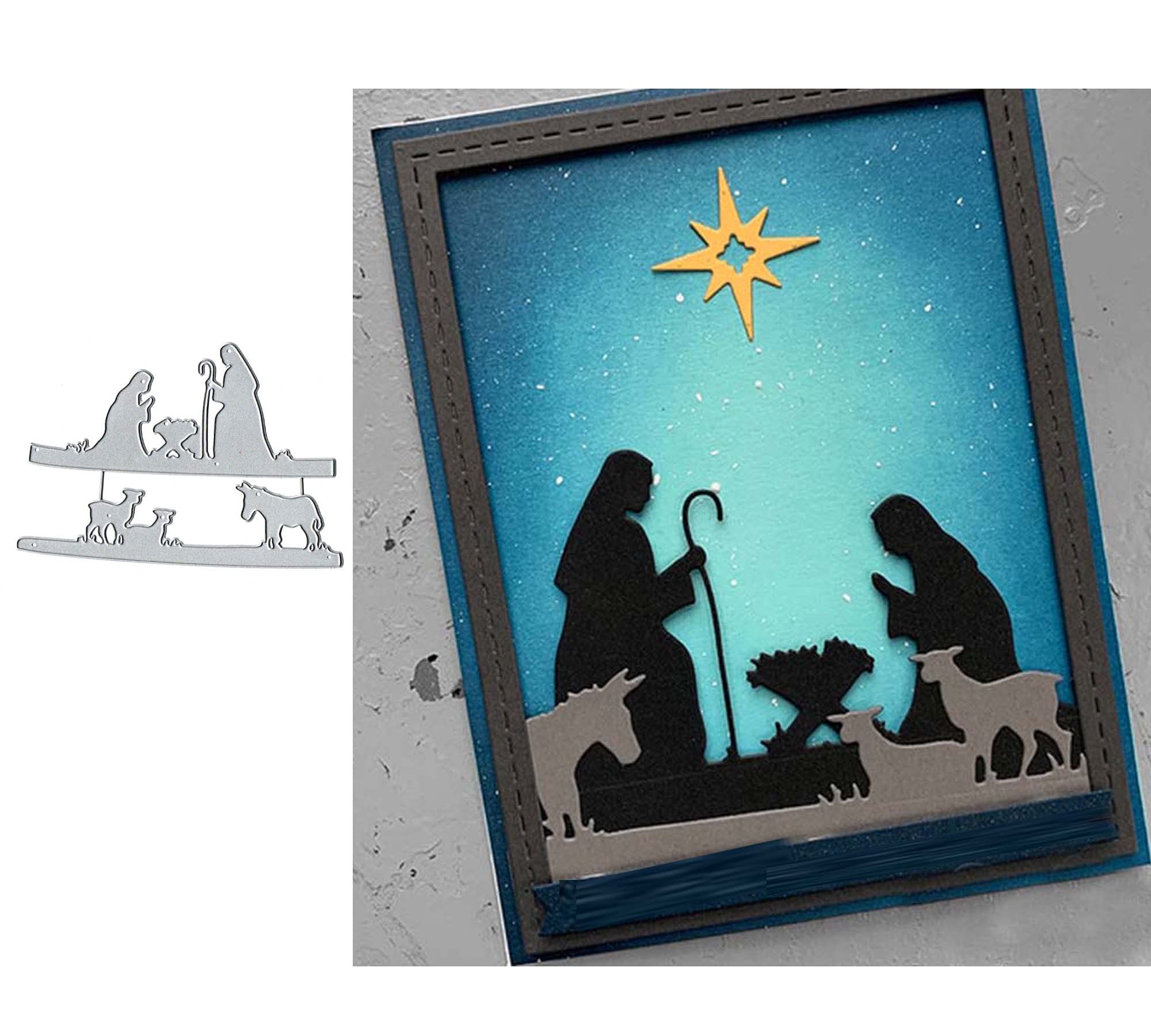2pc Christmas a Savior is Born Metal Die Cuts,Merry Christmas Party Deer Horse Invitation Cutting Dies Cut Stencils DIY Scrapbooking Photo Album Decorative Embossing Paper Card Making