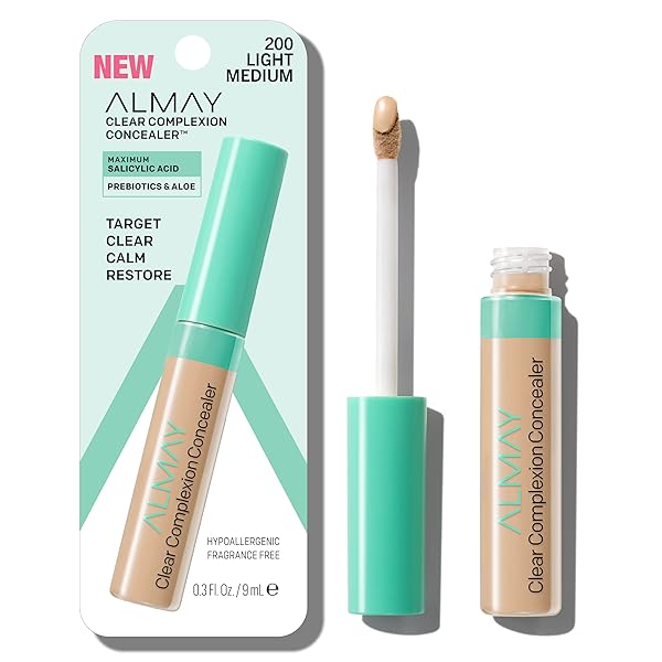 ALMAY CLEAR COMPLEXION ACNE & BLEMISH SPOT TREATMENT CONCEALER MAKEUP WITH SALICYLIC ACID- FOR SENSITIVE SKIN, 200 LIGHT/MEDIUM, 0.3 FL OZ.