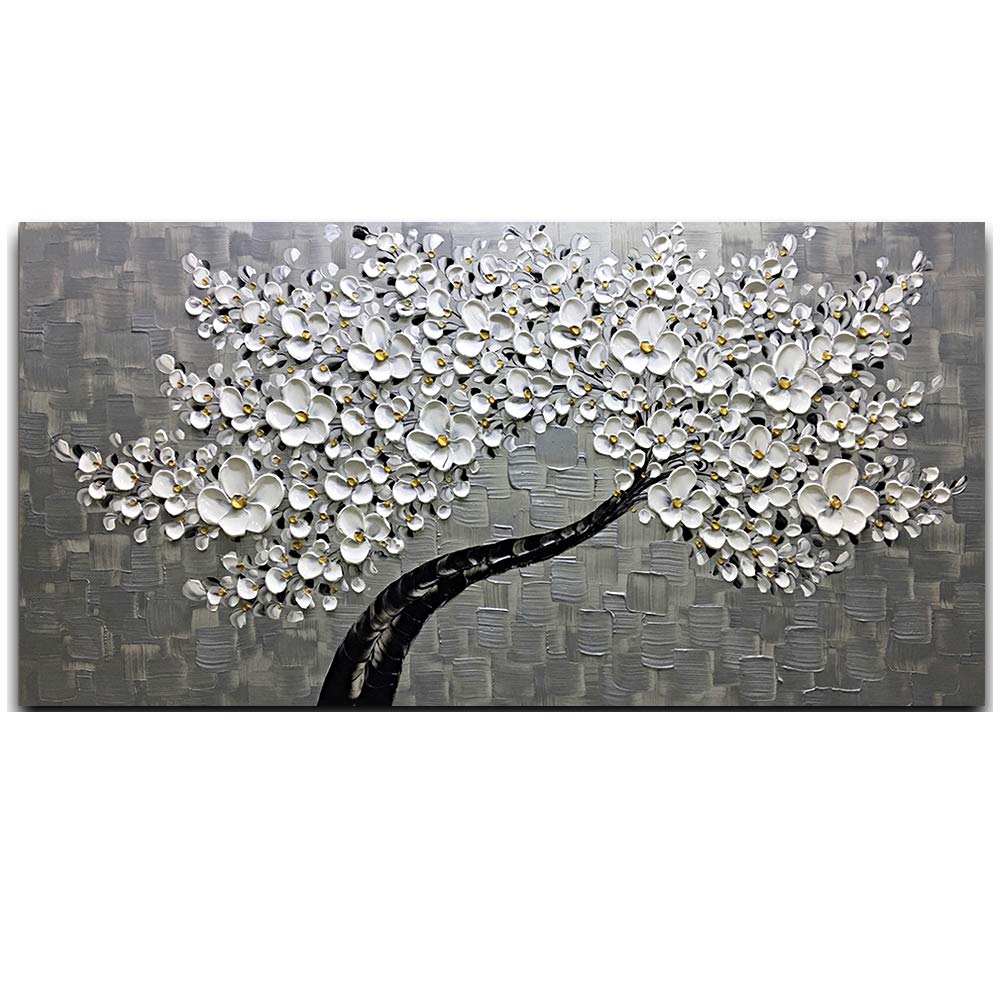 Download Desihum Modern Canvas Paintings Texture Palette Knife White Flowers Paintings Home Decor Wall Art 3d Flowers Wall Decoration Abstract Painting Wood Inside Framed Ready To Hang 24 X48 Buy Online In Botswana At