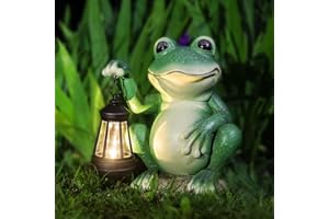 IOKUKI Solar Garden Statues Frog,Outdoor Statues with LED Lantern,Frog Garden Figurine Lights,Garden Decor for Outside Patio,Yard,Lawn Housewarming Gifts