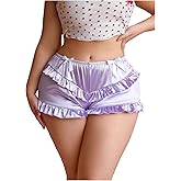 SHENHE Women's Plus Size Satin Boyshorts Underwear Mid Rise Ruffle Trim Bow Panty Shorts
