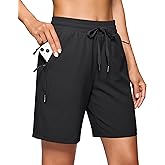 SANTINY Women's 7''/ 9'' Hiking Shorts with 3 Zipper Pockets Lightweight Quick Dry Long Athletic Golf Shorts for Women Casual