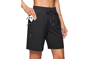 SANTINY Women's 7''/ 9'' Hiking Shorts with 3 Zipper Pockets Lightweight Quick Dry Long Athletic Golf Shorts for Women Casual