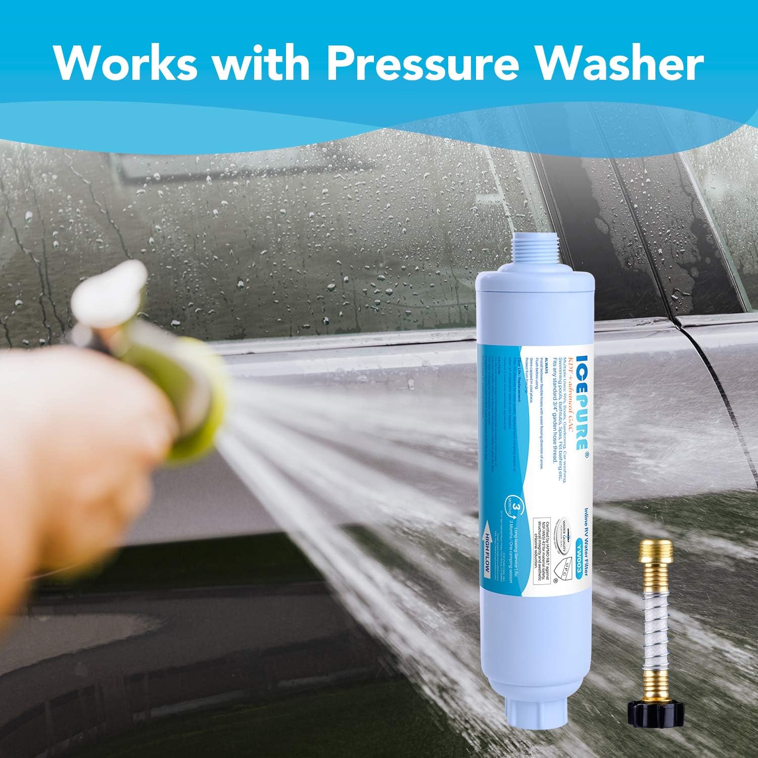 ICEPURE RV Inline Water Filter with 1 Hose Protector, 20 Microns, for RVs, Marines, Drinking, Washing, Gardening, Camping, Planting, Spa, Reduces Chlorine, Bad Taste, Odors, Sediment and Rust, 2PACK: Automotive