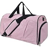 NGIL Glitter Cheers Sports Gym Duffel with Shoe Compartment and Small Carry on Travel Tote Bags for Women, Gym bag, Overnight bags for Women, Cheer Bag (Glitter-Pink)