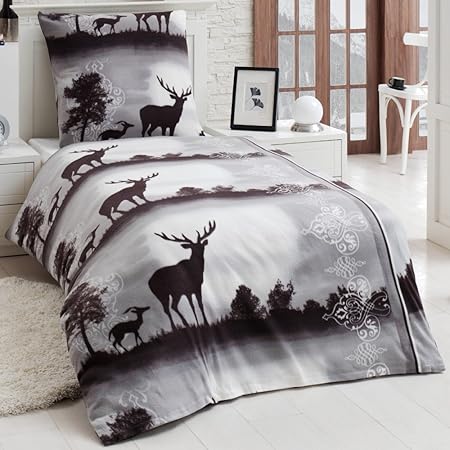 Microfaser Fleece Winter Bettwäsche Kuschel weich 135x200 Kissenbezug Hirsch