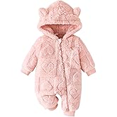SHIBAOZI Infant Newborn Baby Girl Clothes Solid Zipper Fleece Romper Long Sleeve Hooded Toddler Fall Winter Warm Jumpsuits