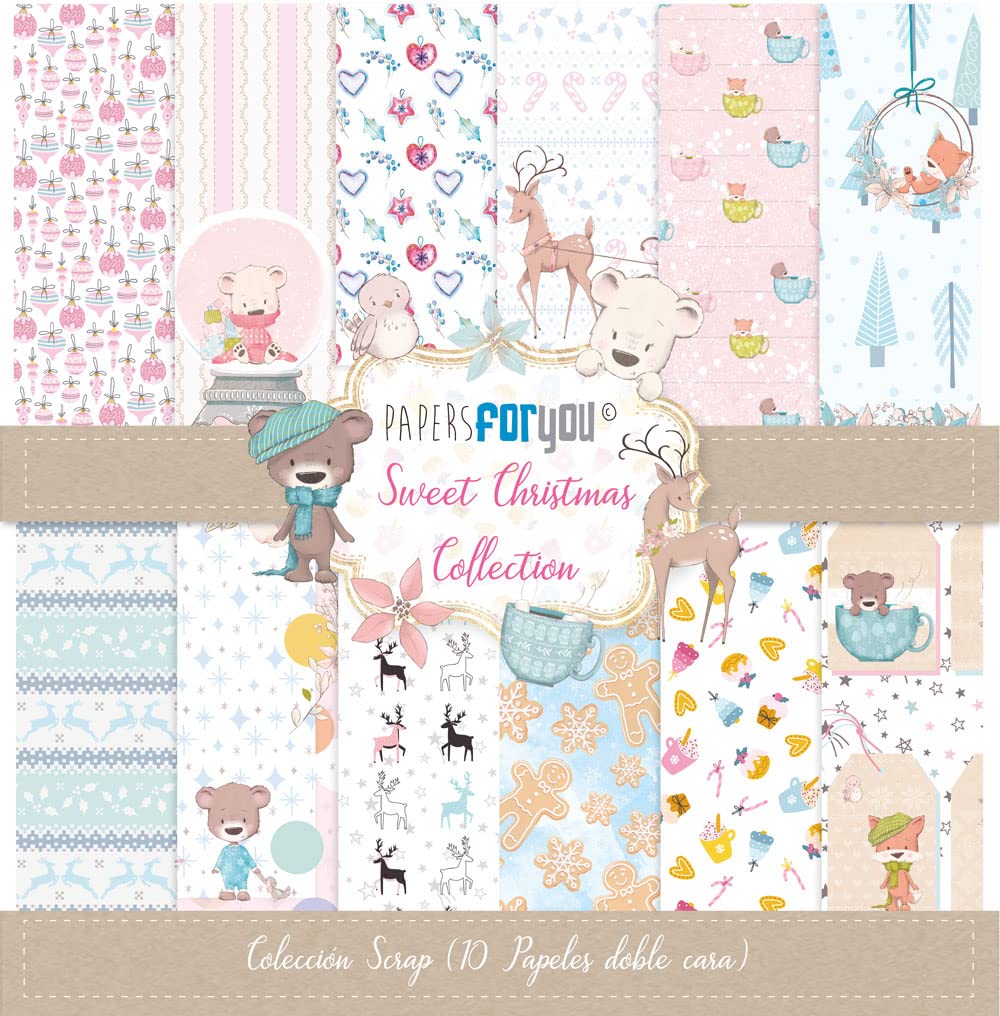 Papers for You - Scrapbooking and Craft Paper Kit Sweet Christmas Collection | Includes 10 Double Sided Papers with Different Designs | Size 30,48 x 30,48 cm (12" x 12")