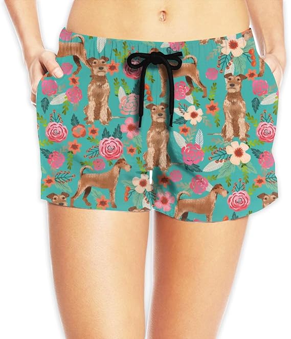 Amazon アイルランドのテリアの花の生地犬の生地 Turquoise 629 ショートパンツ レディース おしゃれ フィットネスパンツ スポーツ 短パン ビーチパンツ ランニング 水着 サーフパンツ ビキニ セパレーツ 通販
