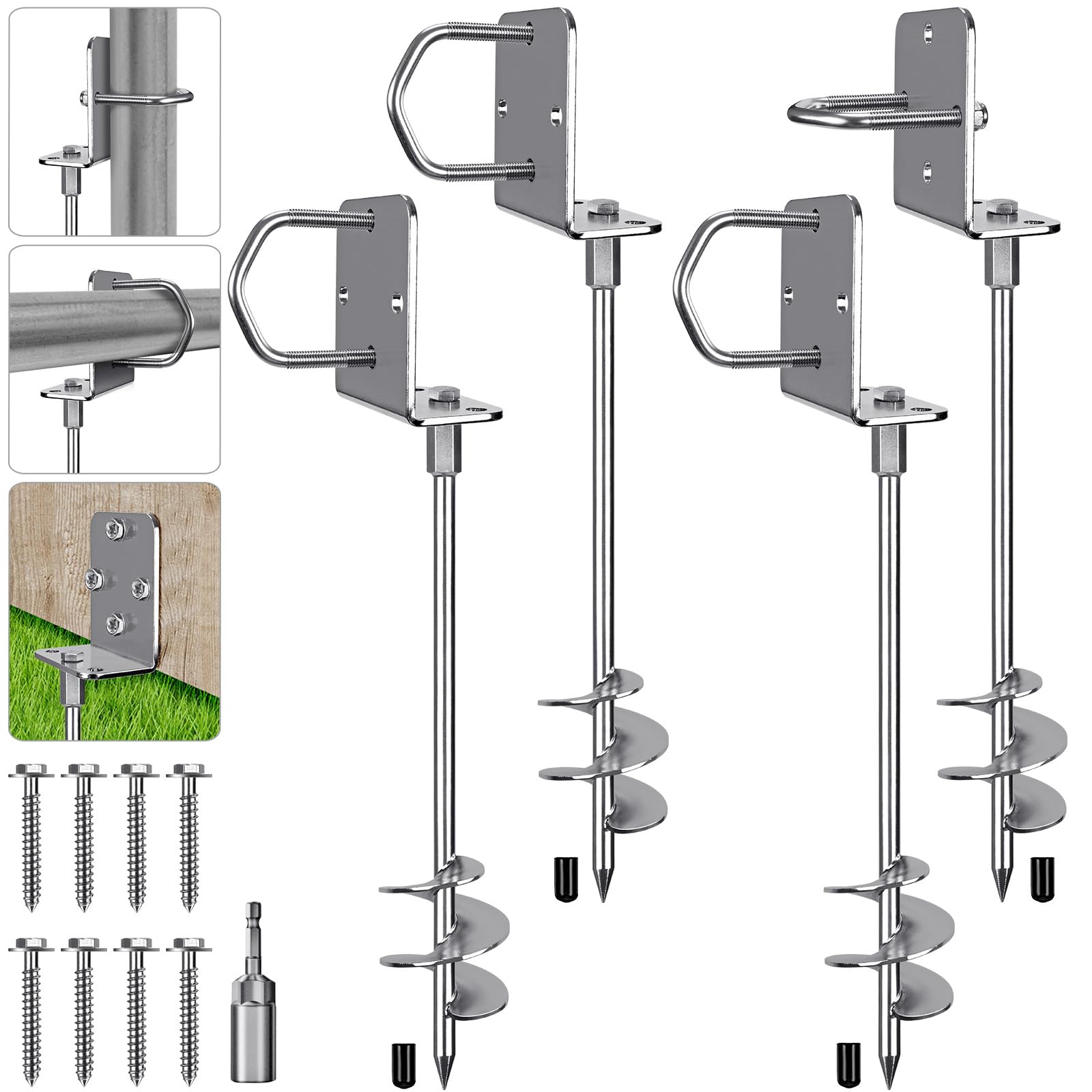 Photo 1 of Insaga 24'' Ground Anchors Heavy Duty, 3" Wider Spiral Trampoline Anchors, Multi-Purpose Screw-in Earth Anchors for Mobile Home, Trampolines, Carports, Swing Sets, Sheds and More, 4Pcs