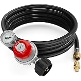NUPICK 12FT Propane Regulator with Hose for Burner, Turkey Fryer | 0-30 PSI Adjustable High Pressure Propane Regulator with 0~60PSI Gauge Gas Flow Indicator