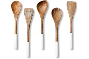 Folkulture Wooden Spoons for Cooking, Set of 5 Wooden Utensils for Cooking, Nonstick Wooden Cooking Utensils, Wooden Cooking Utensils, 12" Kitchen Utensil Sets with Wooden Spoon Sets &Wooden Spatula