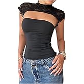 Floerns Women's Cut Out Cap Sleeve T Shirts Mock Neck Going Out Sheer Mesh Tee Tops