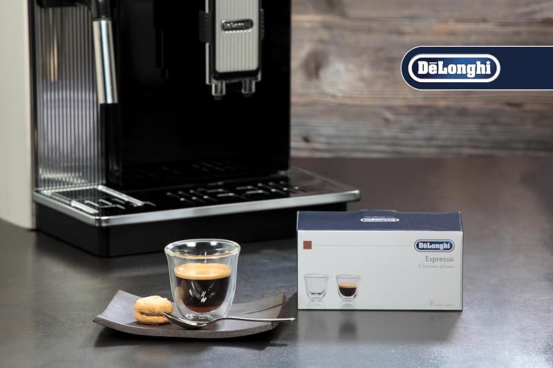 DLSC310, Bicchieri Espresso di Vetro a Doppia Parete, Vetro Borosilicato ritenzione del calore, Trasparente, Set di 2 pezzi x 90 ml