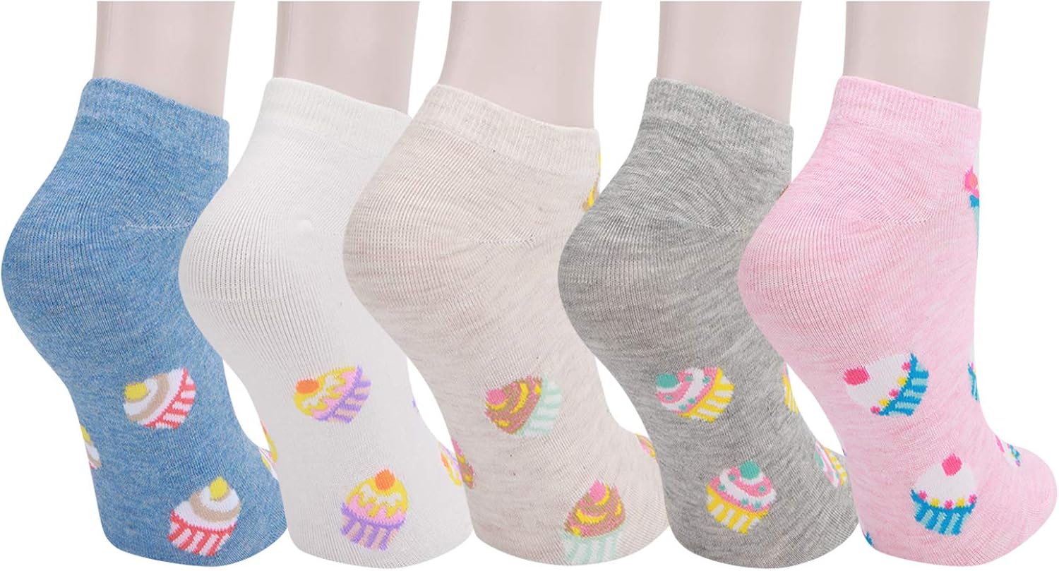 5 Pairs Women Girls Novelty Ankle Socks Cotton Cute Animal Stripe Flower Design (Multi-Cupcakes) at  Women’s Clothing store