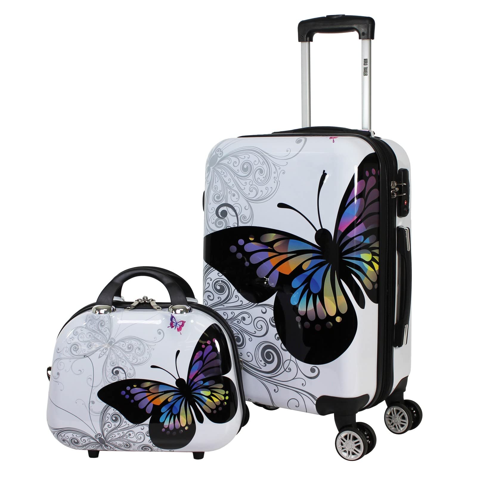 World Traveler Butterfly Polycarbonate Hardside Expandable Spinner Luggage with Enhanced Wheel System, 2-Piece Carry-On Set