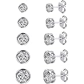 MDFUN 5 Pairs Stud Earrings Sets 3-7MM 18K Gold Plated Round/Cushion/Asscher/Emerald Cut Cubic Zirconia Earring Hypoallergenic Stud Earrings for Women Men