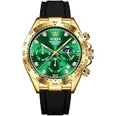 OLEVS Men's Chronograph Watch, Casual Big Face Black Band Analog | Sports Silicone Strap Round Dial 3 Hand Quartz Watch, Easy to Read Date Waterproof Luminous Watches, Gift for Dad&amp;Husband