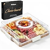 Charcuterie Board with Clear Locking Lid and Handle, 6 Compartment Bamboo Cheese Board Snackle Box, Portable Cutting Board for Snacks, Fruits&Meats, Ideal Gift for Parties, Birthday& House Warming