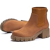 FITORY Women's Ankle Boots Comfy Chelsea Mid Heel Elastic Chunky Heel Lug Sole Booties Size 6-11