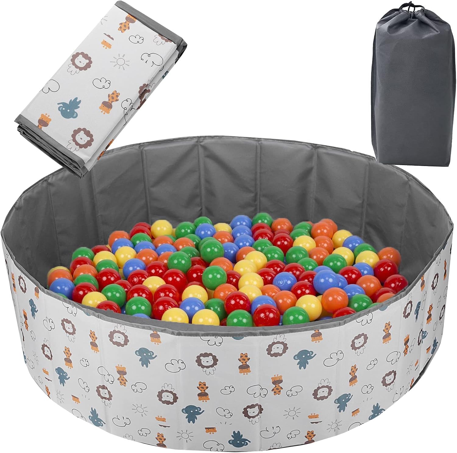 HB.YE Ball Pit for Babies and Toddlers Ball Pool Foldable Playground for Children's Room upgraded kids ball pit play yard Animal design |Gray 120cm