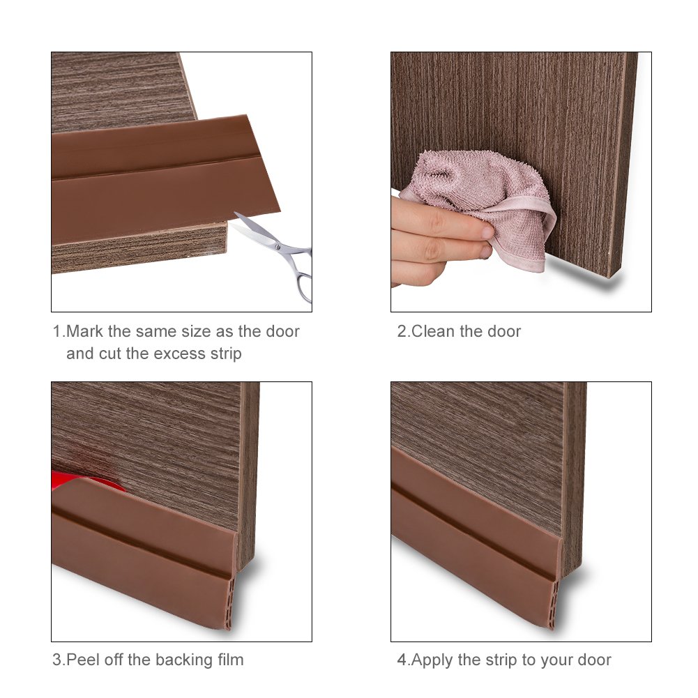 Coquimbo Burlete bajo puerta, burlete autoadhesivo de goma de silicona, aislamiento acústico / a prueba de viento / tira de sellado a prueba de polvo (marrón)