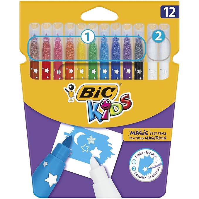 BIC Kids Zauberstifte Colour & Erase – Auswaschbare Filzstifte mit Zauber-Effekten zum Malen & Fehler korrigieren – 10 Zauber