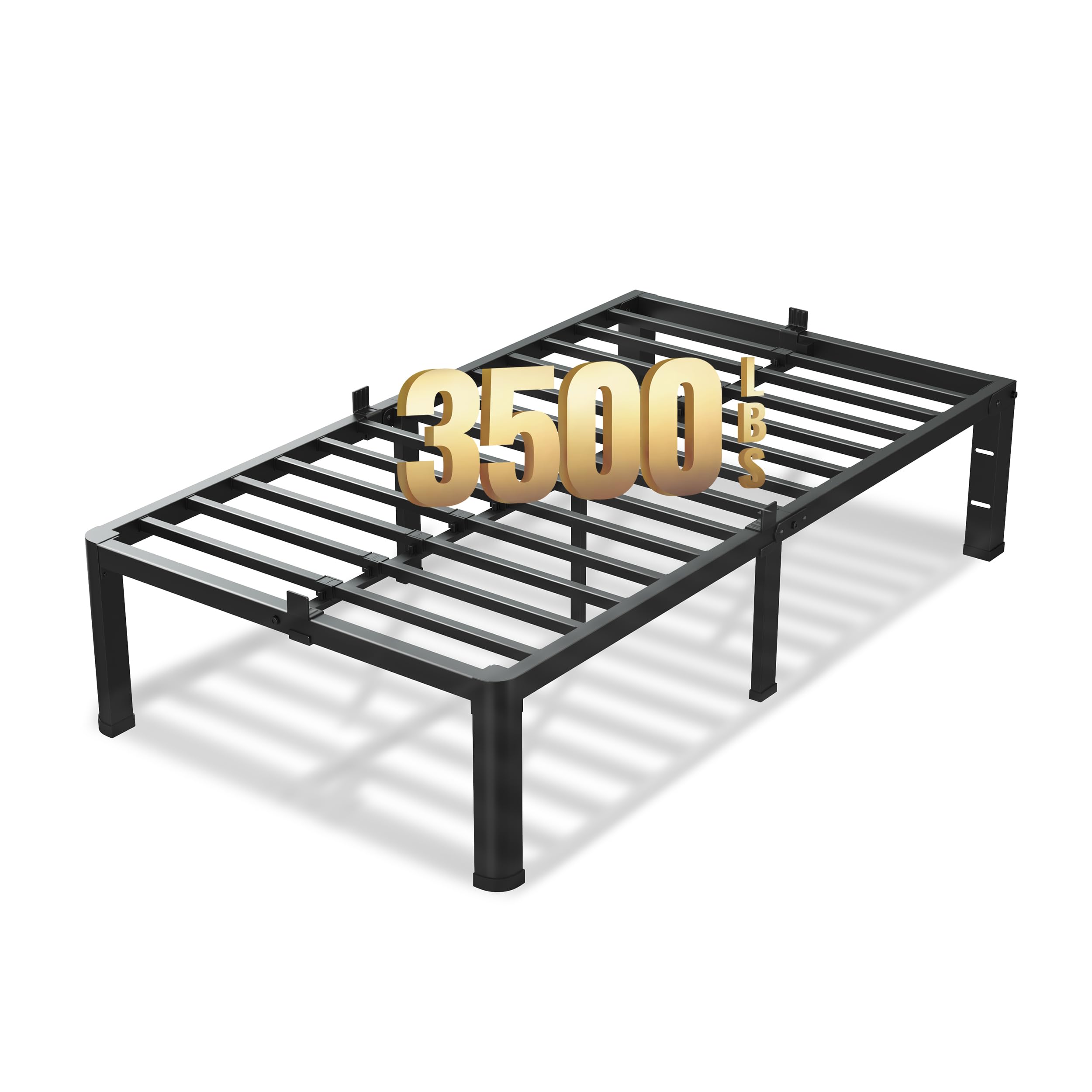VIPSHOW 14 Inch Twin XL Bed Frame, 3500Lbs Heavy Duty Metal Platform with Round Corner Legs Mattress Slide Stopper, Steel Slat Support No Box Spring Needed, Noise Free, Non-Slip, Easy Assembly