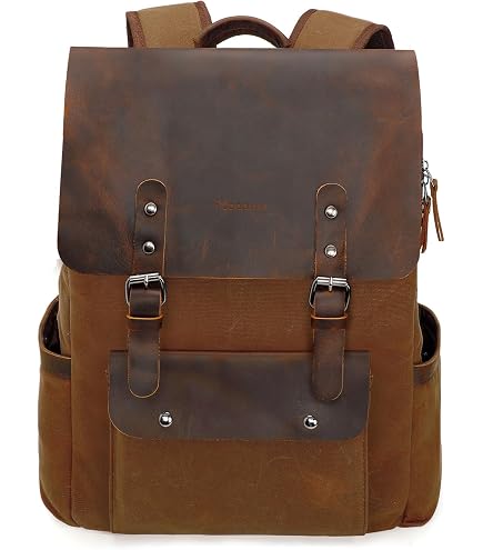 Amazon.com: NATURAHIDE Leather Canvas Backpack Durable Vintage Large Travel Laptop Bag for Men & Women Work Hiking School (Tan) : Electronics