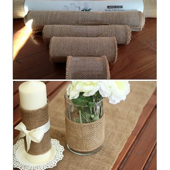 IBuyi 10M Hessian Burlap Ribbon Roll, Rustic Natural Wedding Table