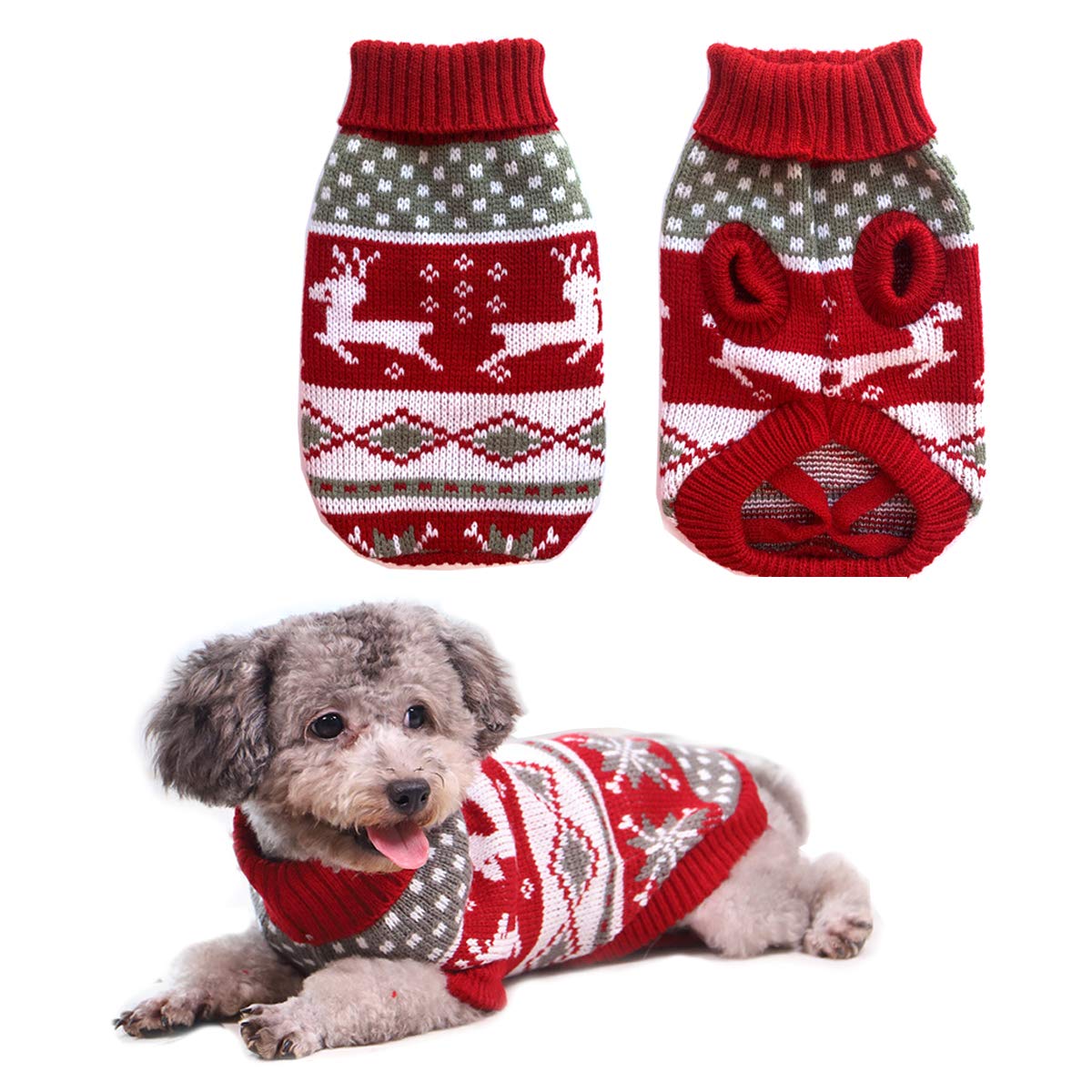 Vehomy Dog Christmas Sweaters Pet Winter Knitwear Xmas Clothes Classic Warm Coats Reindeer Snowflake Argyle Dog Costume Sweater for Kitty Puppy Cat-XL