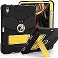 YIMIKOL Case for iPad 11 inch (A16) 2025/10th Generation Case Kids 10.9 inch 2022, Slim Heavy Duty Shockproof Rugged Protective Cover with Built-in Stand for iPad 11th/10th for Kids, Black+Gold
