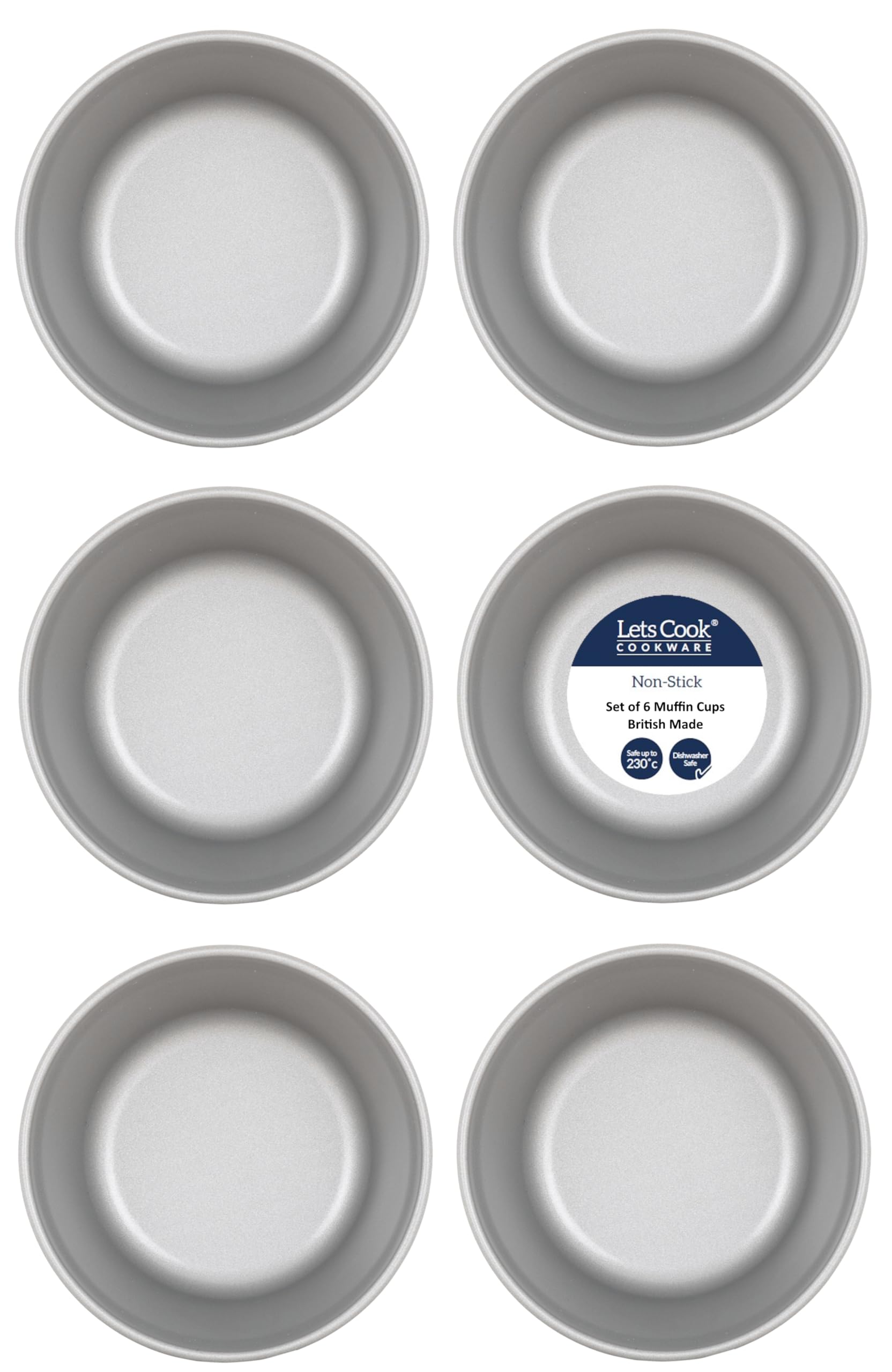 Lets Cook Cookware - Individual Baking Cups, Six Pack (Set of 6), for Muffins, Cupcakes, Mini Pies, Party Pies and Puddings, Air Fryer Compatible, Double Coated Non Stick, British Made