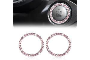 DEEMARS 2 Pcs Crystal Rhinestone Car Engine Start Stop Decoration Ring, Push to Start Button Cover, Bling Car Accessories for Women, Key Lgnition Starter Knob Ring (Pink)