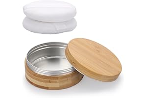 ELLDOO Body Powder Puff and Container, 10oz Empty Bamboo Case with Aluminum Inner Jar, Travel Loose Dusting Powder Storage Box with 2pcs Powder Puffs for Baby Women