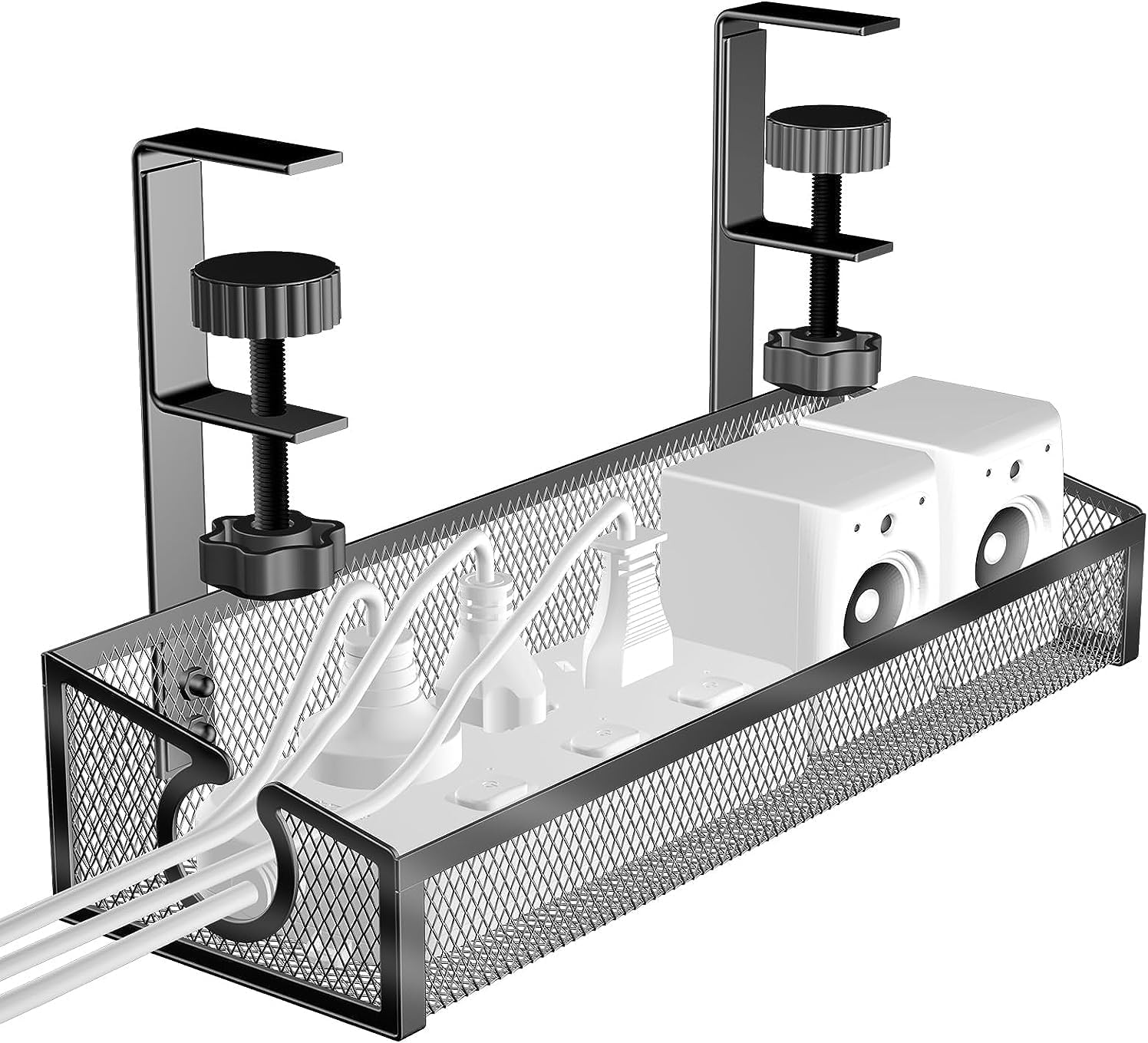 Under Desk Cable Management Tray Kit, No Drill Table Cable Basket for Storing Extension Cords, Desk Cable Management Office, Home - No Damage to Desk