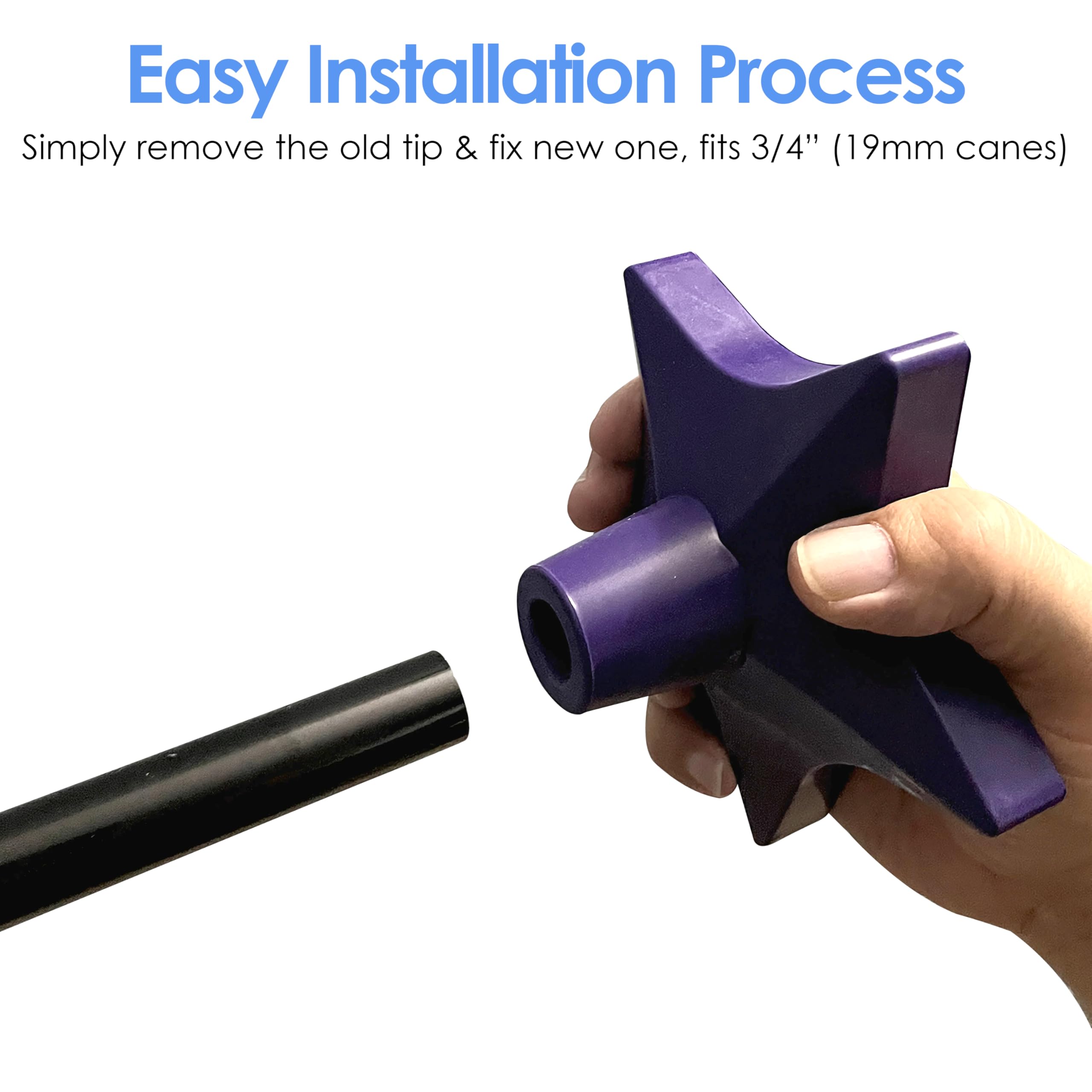 Superstar Self Standing Cane Tip has Non-Slip Heavy Duty Rubber Base to Prevent Slip, Cane Tips 3/4 inch Heavy Duty Replacement, 6-Inch Star Design for Superior Traction & Balance for Seniors (Blue)