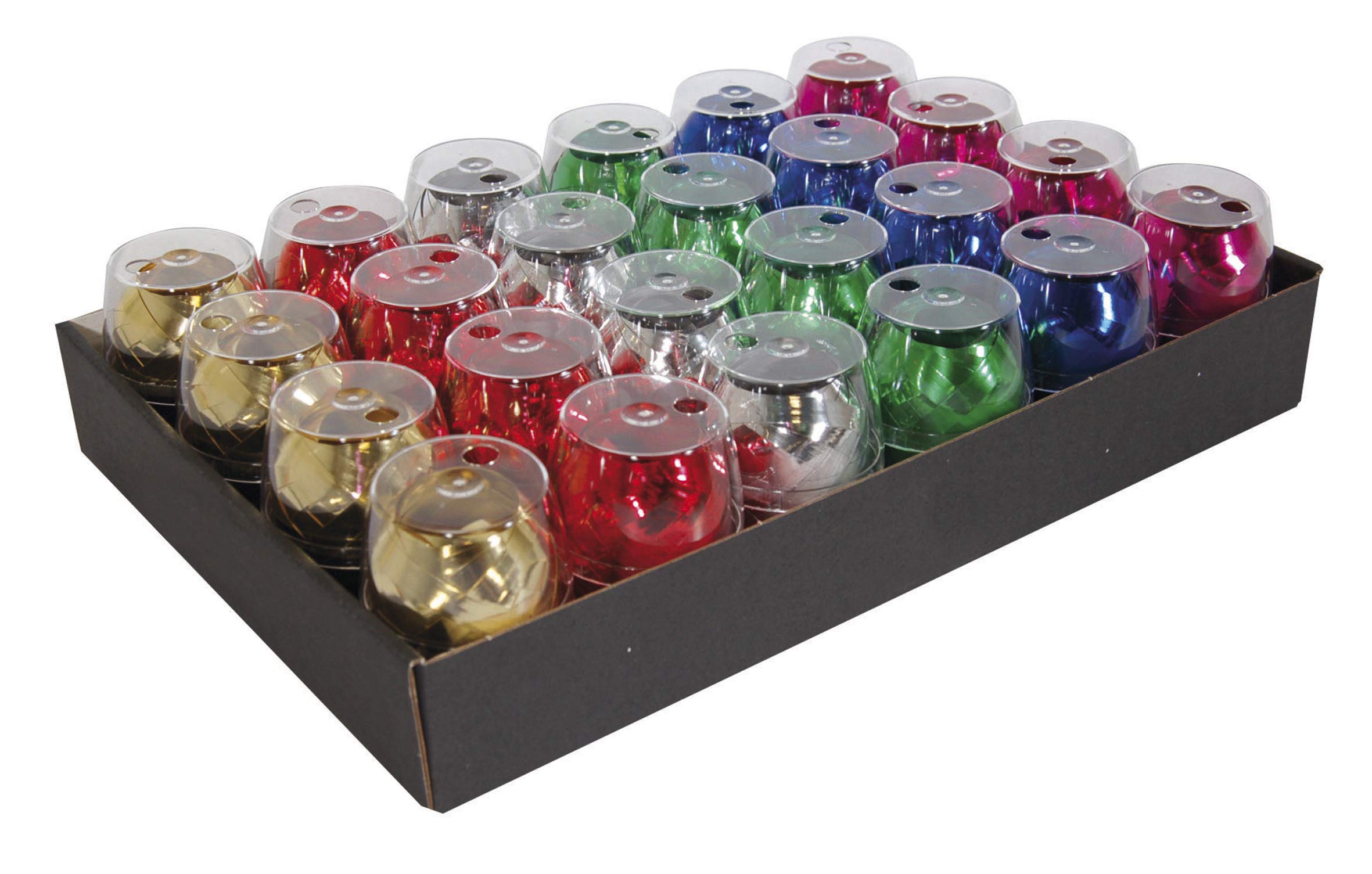 Clairefontaine 612099C - A Tray Of 24 Metallised Eggs - Gift Wrapping Ribbon - Ast Colours: Gold, Red, Silver, Green, Blue, Cyclamen - Size: 10mx7mm - Wrapping