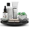 10" Oak Bathroom Vanity Tray Turntable for Perfume Candle, Round Wooden Decorative Tray for Kitchen Sink Countertop Organizer, Bathroom Counter Organizer for Skincare Makeup, Farmhouse Black Gold