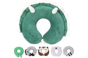 H HOMEWINS Travel Pillow for Kids,Toddler Neck Pillow Cute Animal Neck Head Chin Support Travel Accessories for Airplane, Car, Train,Recline (Triceratops)