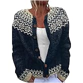 AEPTDEO Women's Fair Isle Knitted Button-Up Cardigan Sweaters Retro Long Sleeve Lightweight Sweaters Fall Winter Clothes