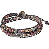 Ayriwoyi Genuine Stone Wrap Bracelets for Women Natural Crystal Beaded Wrap Bracelet 2/3/5 Adjustable Bohemian Bracelets Jewelry Gifts for Women Mom
