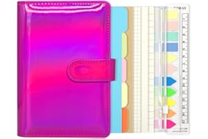 GEESINIMO 6 Ring Binder Journal with 4 Different Paper Styles, 2 Sets of Labels and 5 Paper Dividers, 5 PP Zipper Bags, 1 ruler, Aesthetic & Fashionable Stationery Gift for School, A6 Cuadernoo(Rose)