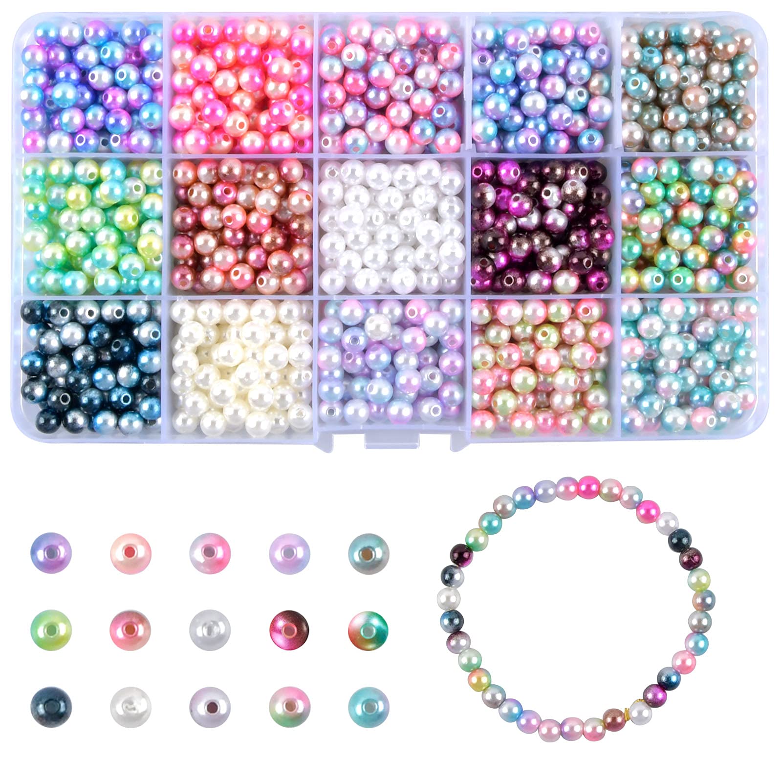 1200 x 6 mm Round Imitation Pearl Beads ABS Plastic Beads Smooth Coloured Artificial Space Beads Fake Ball with Hole for Jewellery Necklace Bracelet Crafts Decorations