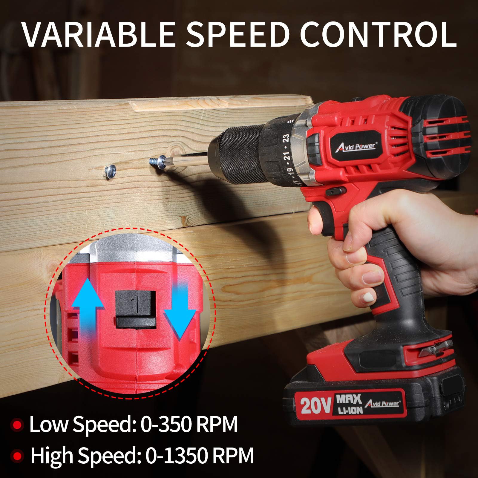 AVID POWER Drill Set Cordless 20V Electric Drill with Battery and Fast Charger, Variable Speed, 23+1 Torque Setting, 23pcs Accessories, Hand Driver with 1/2-Inch Metal Keyless Chuck